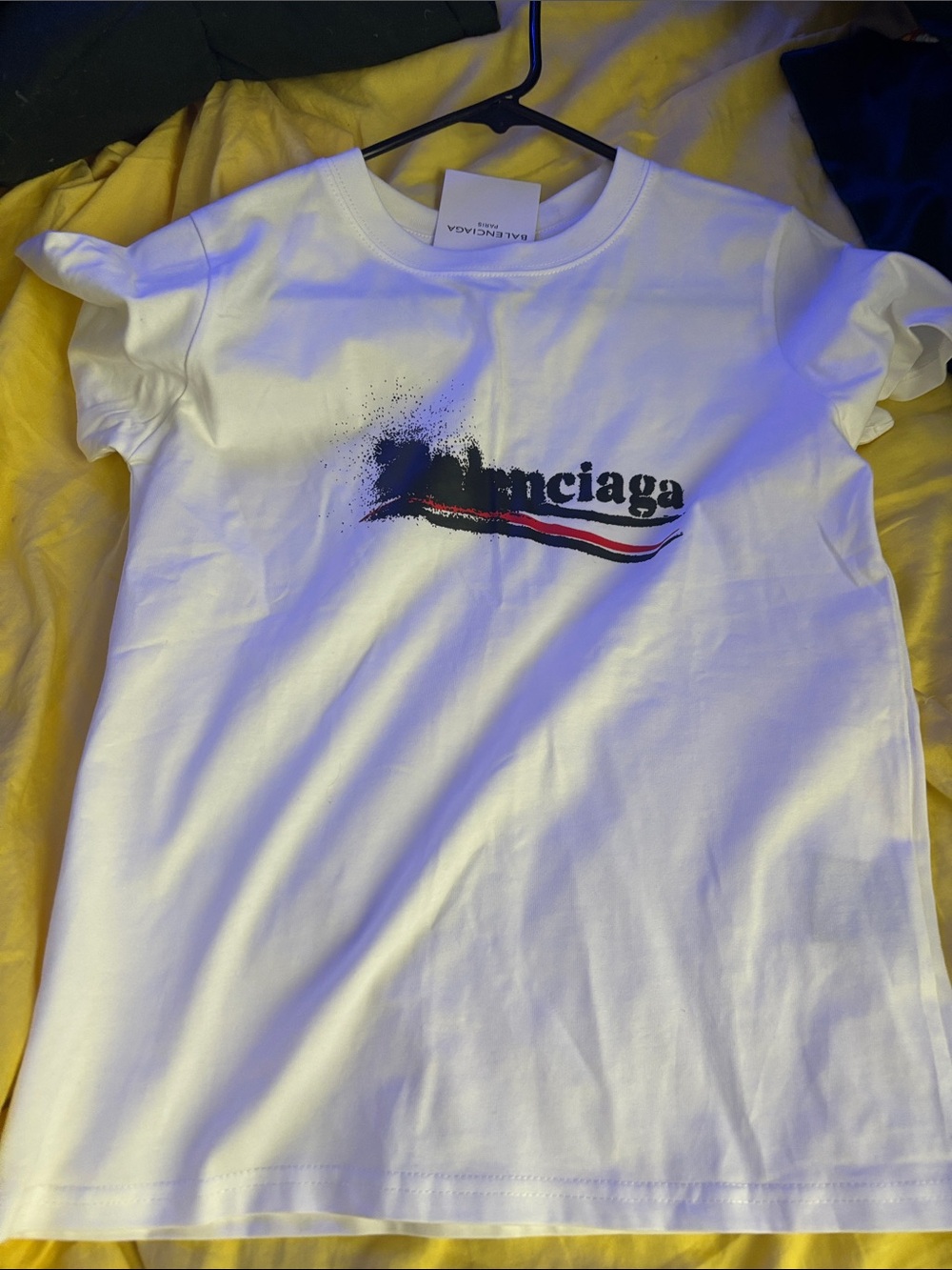 Balenciaga White Kids Tee with Black & Red Logo Wave